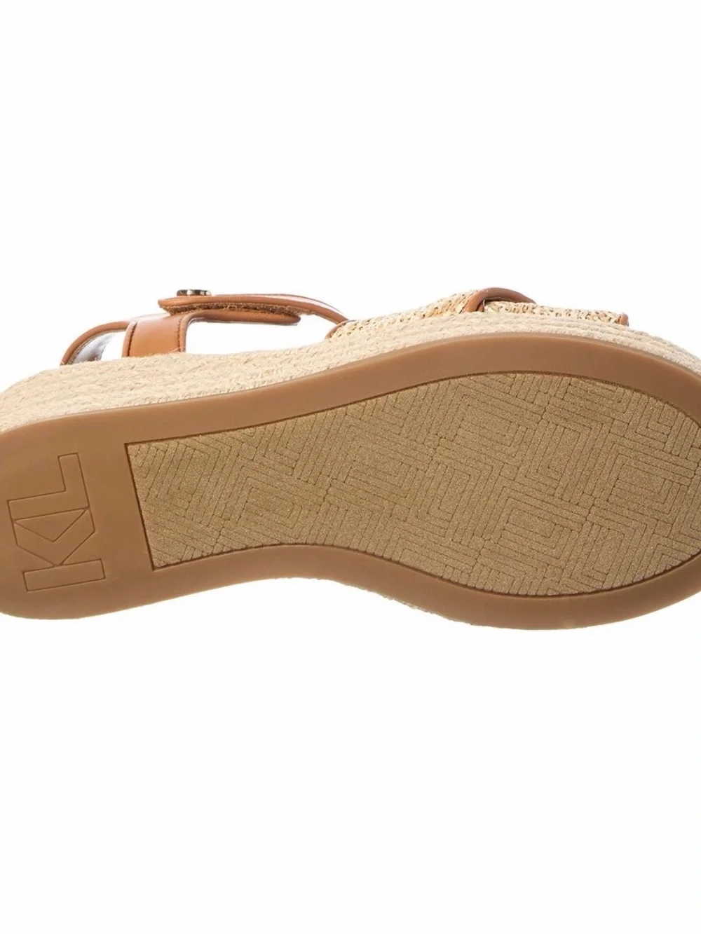 Karl Lagerfeld Tan Leather and Natural Woven Espadrille Wedge